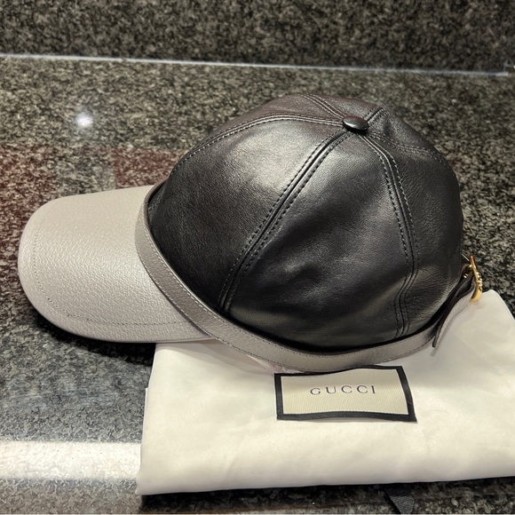 GUCCI LEATHER Black/Gray Diana Baseball Hat - Picture 5 of 13